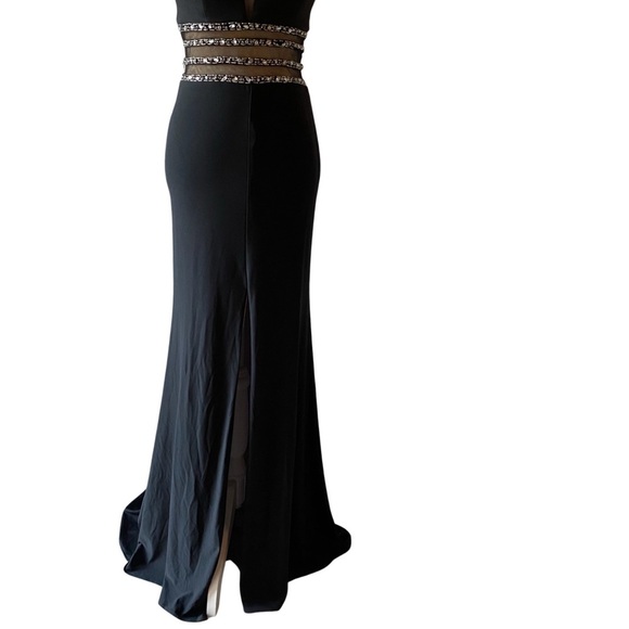 Bee Darlin Womens  Long Black Beaded Sheer Front Waist Front Slit Junior Sz  1/2 - Picture 6 of 16